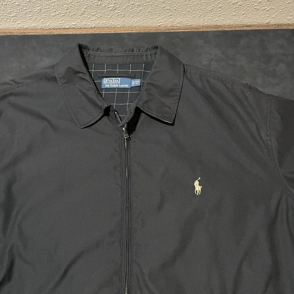 Polo Ralph Lauren Harrington Jacket Vintage 2XB Black Windbreaker Windowpane 90s
